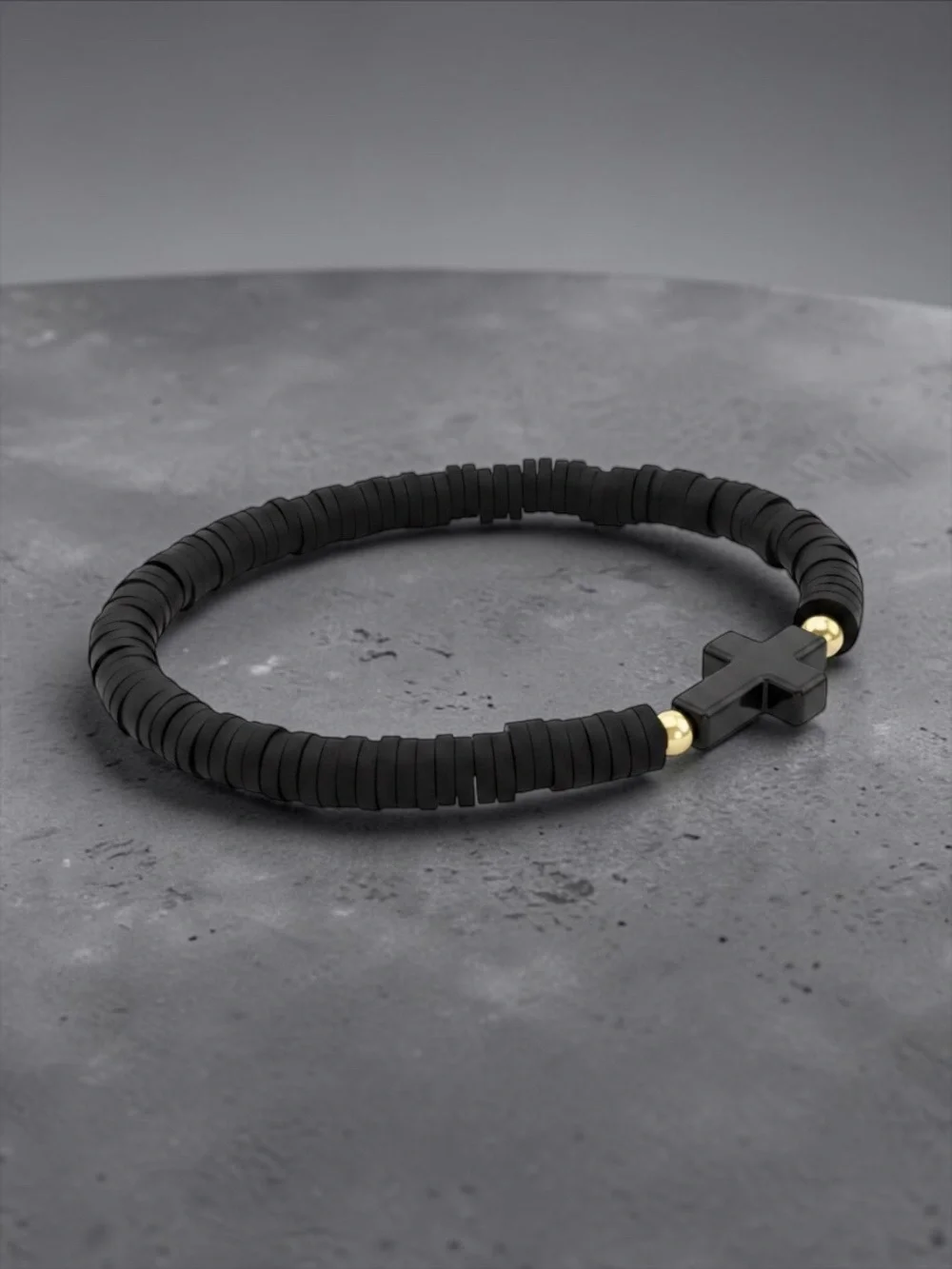 Men's Black Cross Stretch Bracelet with Gold Accent Beads - Unbranded